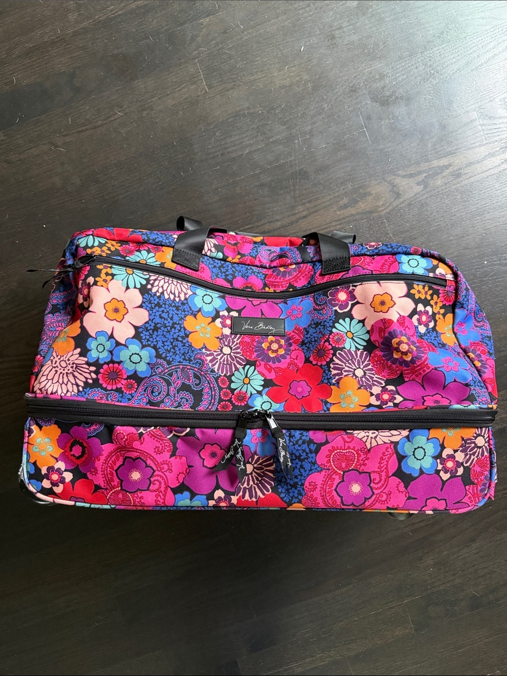 Vera Bradley Rolling Duffle Weekend Travel Bag Carry On Luggage Floral Fiesta